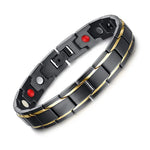 Modisches Herrenarmband im europäischen und amerikanischen Stil, Edelstahl mit Goldauflage, magnetisches Design, Größe: 12 mm x 22 cm (Schwarz + Gold)