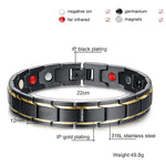 Modisches Herrenarmband im europäischen und amerikanischen Stil, Edelstahl mit Goldauflage, magnetisches Design, Größe: 12 mm x 22 cm (Schwarz + Gold)