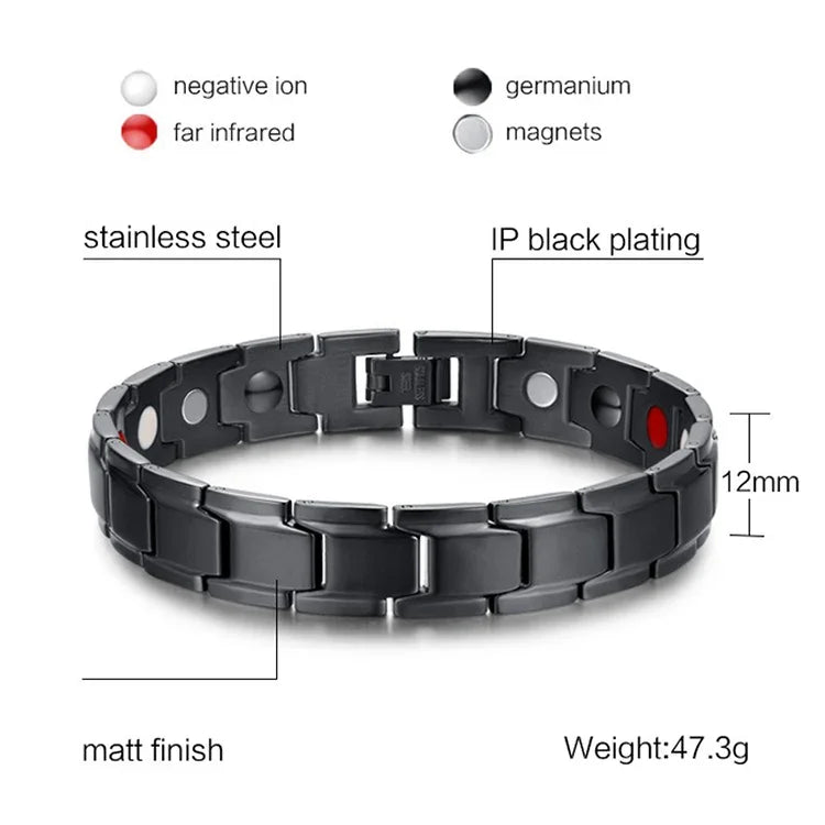 Modisches Herrenarmband im europäischen und amerikanischen Stil, Edelstahl + schwarze Beschichtung, Magnetverschluss, Größe: 12 mm x 22 cm (Schwarz), Größe: 12 mm x 22 cm (Schwarz)
