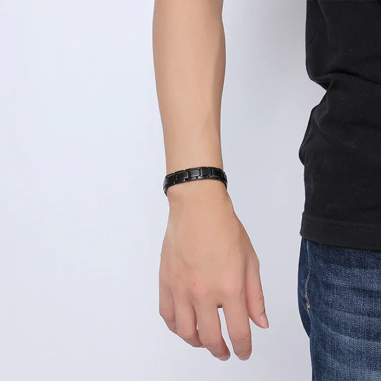 Modisches Herrenarmband im europäischen und amerikanischen Stil, Edelstahl + schwarze Beschichtung, Magnetverschluss, Größe: 12 mm x 22 cm (Schwarz), Größe: 12 mm x 22 cm (Schwarz)