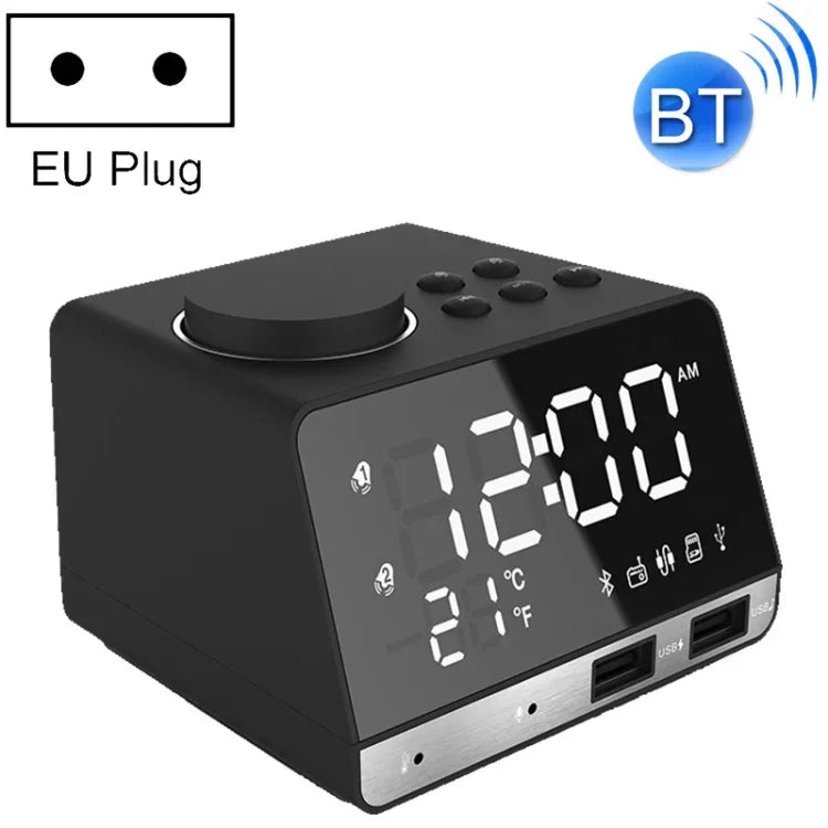 K11 Bluetooth Weckerlautsprecher Kreatives digitales Musikuhr-Display-Radio mit Dual-USB-Schnittstelle, unterstützt U-Disk / TF-Karte / FM / AUX, EU-Stecker, EU-Stecker (Schwarz), EU-Stecker (Weiß)