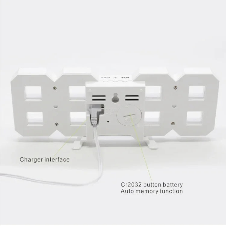 Multi-Function Large 3D LED Digital Wall Alarm Clock with Snooze Function, 12/24 Hours Display for Home, Kitchen, Office, DC 5V, CE Certificated, White Body Green Characters, White Body Blue Characters, White Body Red Characters                        ...