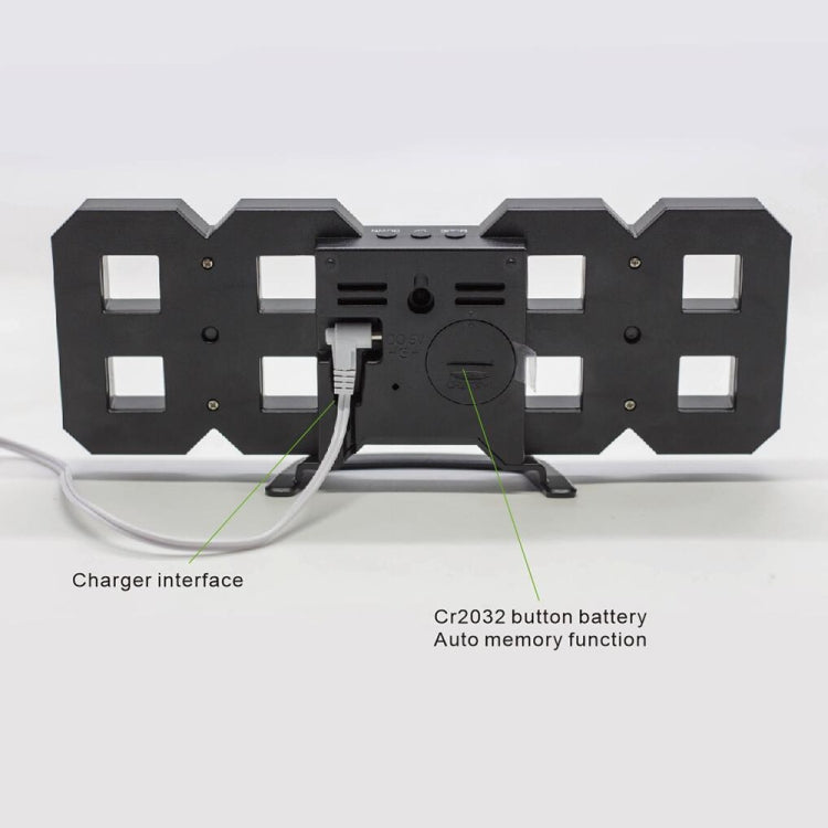 Multifunktionale große 3D LED Digital-Wanduhr mit Weckfunktion und Schlummerfunktion, 12/24-Stunden-Anzeige für Zuhause, Küche, Büro, DC 5V, CE-zertifiziert, schwarzes Gehäuse grüne Ziffern, schwarzes Gehäuse blaue Ziffern, schwarzes Gehäuse weiße Ziffern