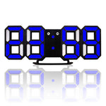 Multi-Function Large 3D LED Digital Wall Alarm Clock with Snooze Function, 12/24 Hours Display for Home, Kitchen, Office, DC 5V, CE Certificated, Black Body Blue Characters, Black Body White Characters