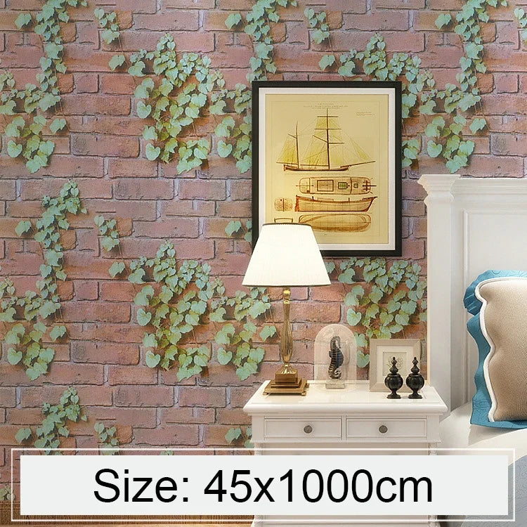 Kreative 3D Parthenocissus Ziegelstein Deko Tapetenaufkleber Schlafzimmer Wohnzimmer Wand Wasserdichte Tapetenrolle, Größe: 45 x 1000cm, 3D Parthenocissus