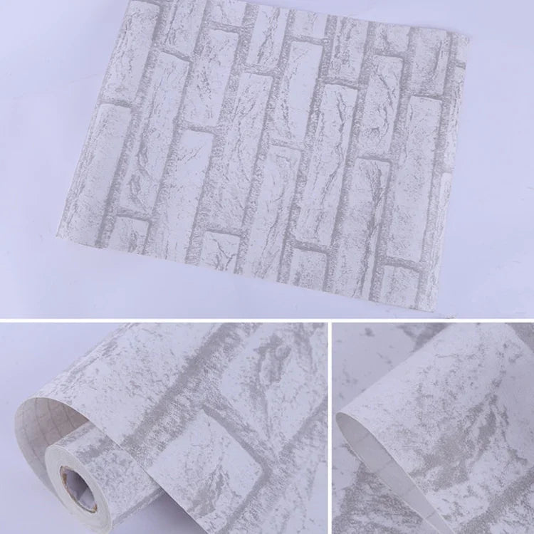 Weiße Ziegel Kreative 3D Steinziegel-Dekoration Tapetenaufkleber Schlafzimmer Wohnzimmer Wand Wasserdichte Tapetenrolle, Größe: 45 x 1000 cm, Weißer Ziegel