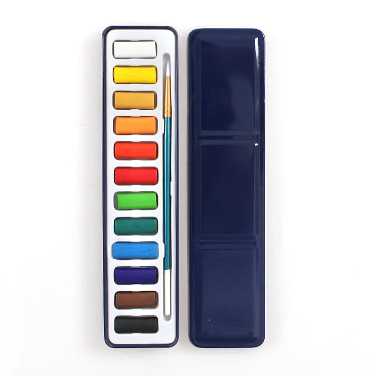 12 Farben Tragbare Eisenbox Feste Aquarellfarben Set für Künstler Schule Schüler Outdoor Wasserfarben Skizze Malerei Schreibwaren, 12 Farben