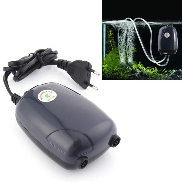 RS-390 220V 5W Doppelausgang Einstellbare Durchflussrate Leise Aquarienluftpumpe Fischbecken-Sauerstoffluftpumpe, 5W