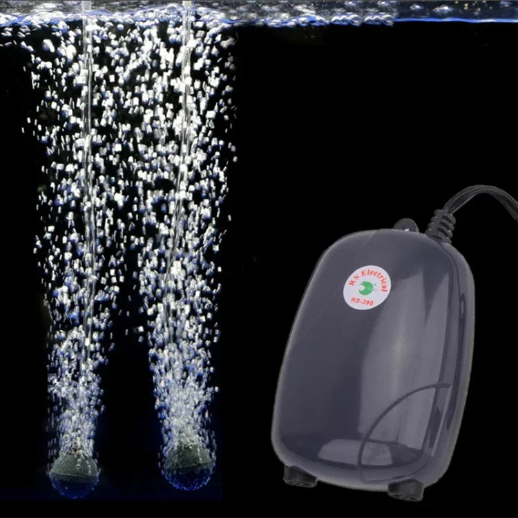 RS-390 220V 5W Doppelausgang Einstellbare Durchflussrate Leise Aquarienluftpumpe Fischbecken-Sauerstoffluftpumpe, 5W