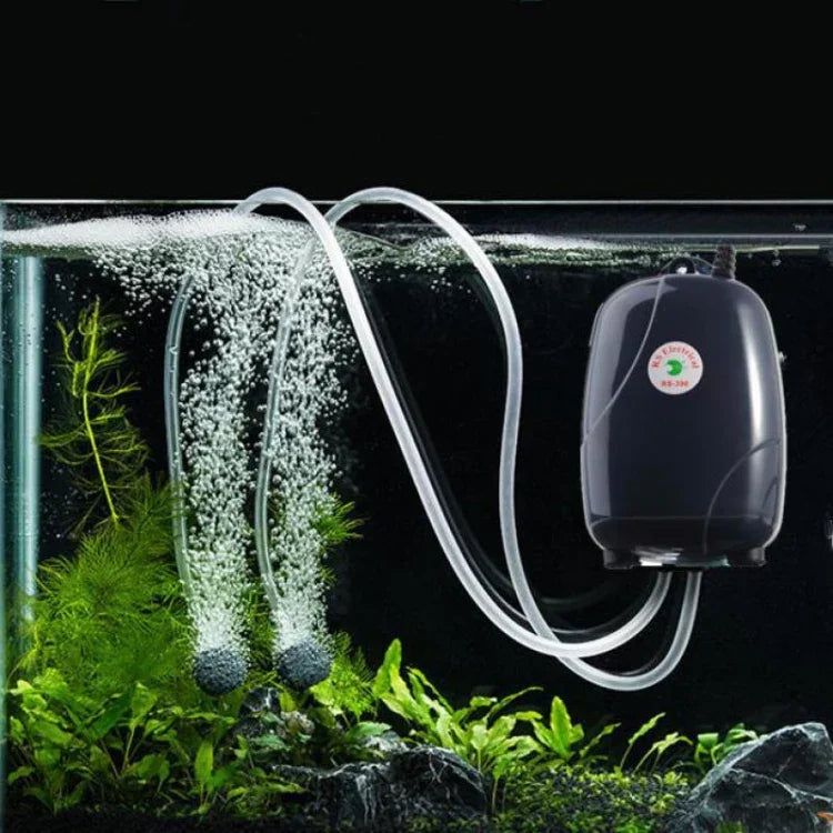 RS-390 220V 5W Doppelausgang Einstellbare Durchflussrate Leise Aquarienluftpumpe Fischbecken-Sauerstoffluftpumpe, 5W
