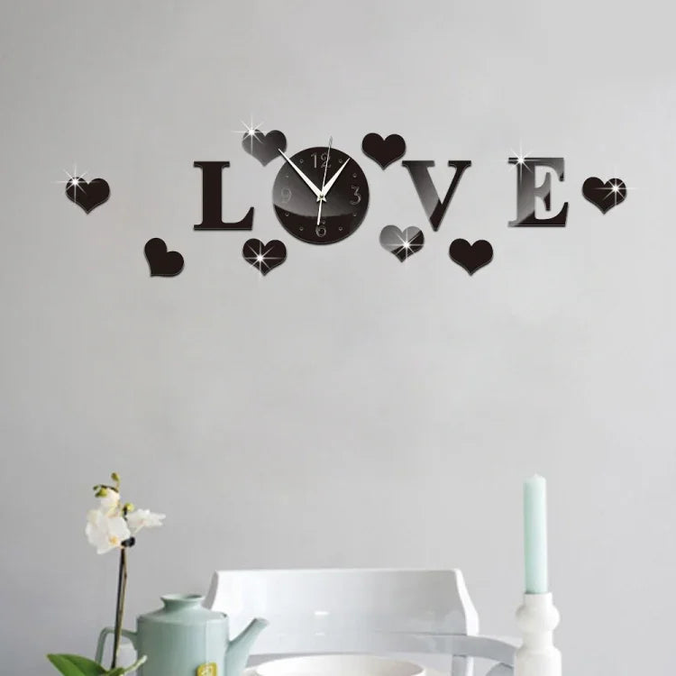Kreative LOVE Uhr Acrylspiegel DIY Wandaufkleber, LOVE Uhr Acrylspiegel (Schwarz), LOVE Uhr Acrylspiegel (Gold), LOVE Uhr Acrylspiegel (Silber)