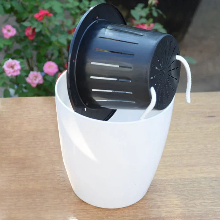 Faule Blumentöpfe, automatische wasserabsorbierende hydroponische Topfpflanzen, kreisförmige Blumentöpfe aus Harz und Kunststoff, zweischichtiges Design, selbstbewässernder Pflanztopf, Durchmesser: 11 cm, Höhe: 10,3 cm, Durchmesser: 11 cm, Höhe: 10,3 cm