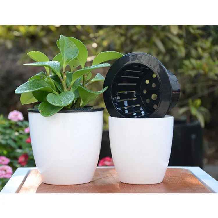 Faule Blumentöpfe, automatische wasserabsorbierende hydroponische Topfpflanzen, kreisförmige Blumentöpfe aus Harz und Kunststoff, zweischichtiges Design, selbstbewässernder Pflanztopf, Durchmesser: 11 cm, Höhe: 10,3 cm, Durchmesser: 11 cm, Höhe: 10,3 cm