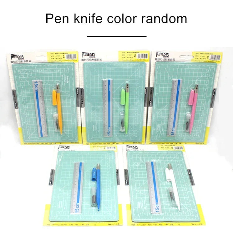 Junesix A5 Schneidematten-Set Schneidematte & Lineal & Schnitzmesser, Junesix A5 (Minzgrün), Junesix A5 (Pink), Junesix A5 (Blau), Junesix A5 (Lila)