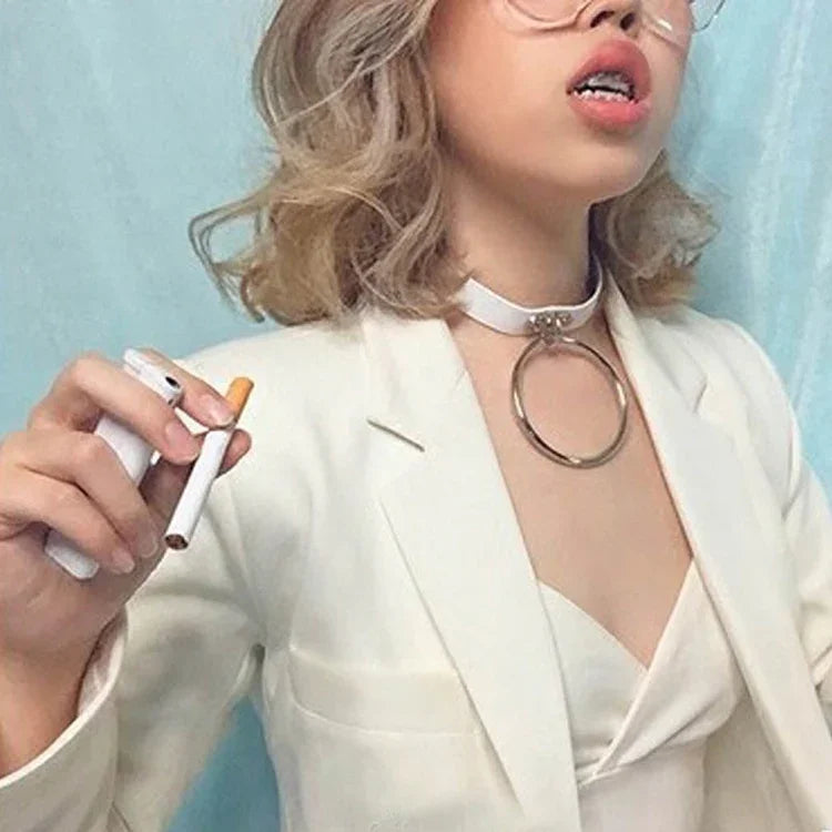 2 Stück Halsketten und Halsbänder im europäischen und amerikanischen Punk-Stil mit O-förmigem Ring aus Leder, Farbe zufällig, DHXQ03