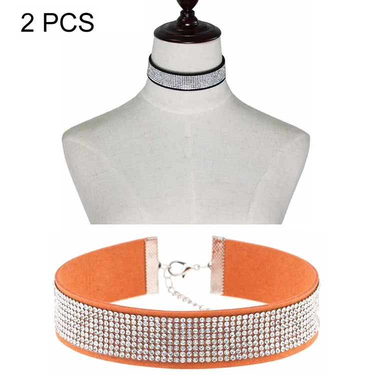 2 Stück modische Flanell-Halsketten mit Diamanten im europäischen und amerikanischen Stil, Farbauswahl zufällig, ZXQ