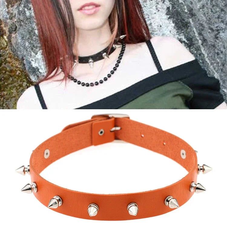 Punk-Style Streetdance Rock Leder Nietenhalsband, zufällige Farbauswahl, JDXQ