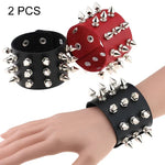 2er-Set modische Armbänder im europäischen und amerikanischen Punk-Stil mit übertrieben konischer Spitze und 3 Nietenreihen aus Leder, Farbauswahl zufällig