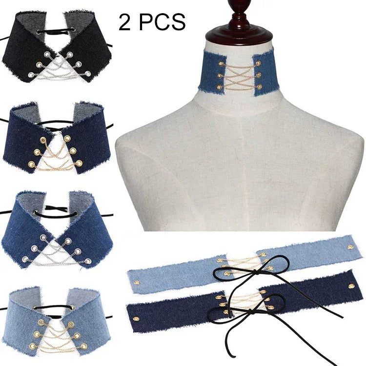 2 Stück Halsketten im europäischen und amerikanischen Retro-Stil mit Burr-Punk-Motiv, Gothic-Cowboy-Stil, modisches Schlüsselbein-Halsband, zufällige Farbauswahl, NZXL04