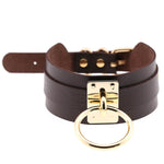 Europäische und amerikanische Harajuku-Halskette aus PU-Leder mit Goldring, breites, knöpfbares Halsband in O-Form mit Goldring, Goldring