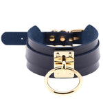 Europäische und amerikanische Harajuku-Halskette aus PU-Leder mit Goldring, breites, knöpfbares Halsband in O-Form mit Goldring, Goldring