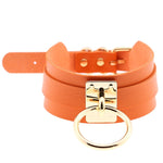 Europäische und amerikanische Harajuku-Halskette aus PU-Leder mit Goldring, breites, knöpfbares Halsband in O-Form mit Goldring, Goldring