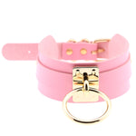 Europäische und amerikanische Harajuku-Halskette aus PU-Leder mit Goldring, breites, knöpfbares Halsband in O-Form mit Goldring, Goldring