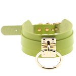 Europäische und amerikanische Harajuku-Halskette aus PU-Leder mit Goldring, breites, knöpfbares Halsband in O-Form mit Goldring, Goldring