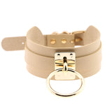 Europäische und amerikanische Harajuku-Halskette aus PU-Leder mit Goldring, breites, knöpfbares Halsband in O-Form mit Goldring, Goldring