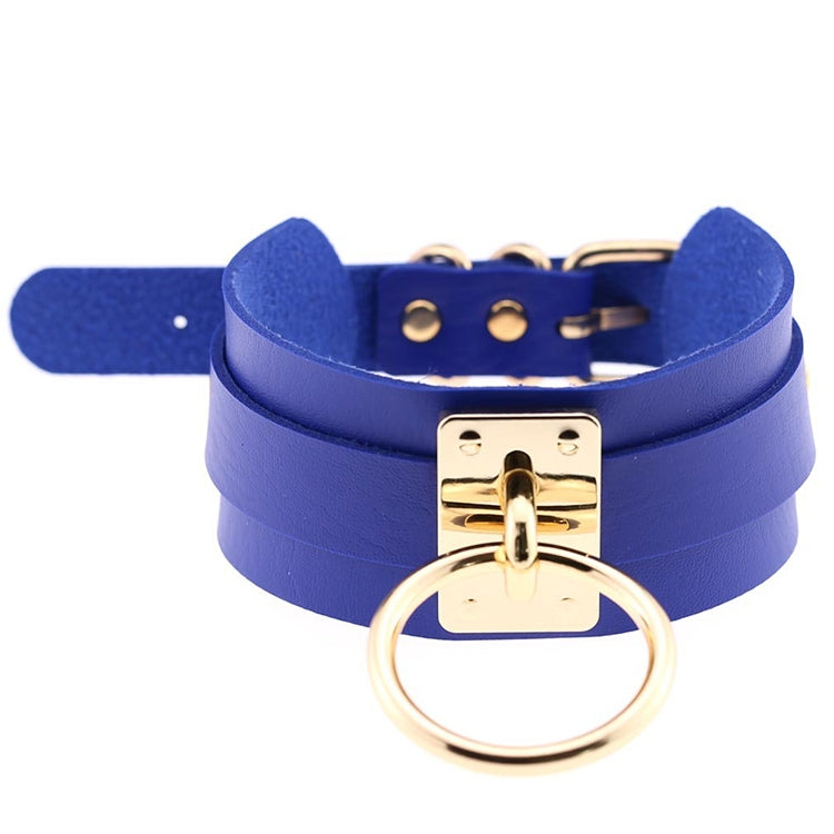 Europäische und amerikanische Harajuku-Halskette aus PU-Leder mit Goldring, breites, knöpfbares Halsband in O-Form mit Goldring, Goldring