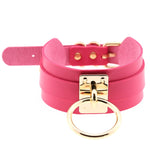 Europäische und amerikanische Harajuku-Halskette aus PU-Leder mit Goldring, breites, knöpfbares Halsband in O-Form mit Goldring, Goldring