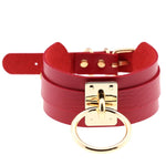 Europäische und amerikanische Harajuku-Halskette aus PU-Leder mit Goldring, breites, knöpfbares Halsband in O-Form mit Goldring, Goldring