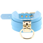 Europäische und amerikanische Harajuku-Halskette aus PU-Leder mit Goldring, breites, knöpfbares Halsband in O-Form mit Goldring, Goldring