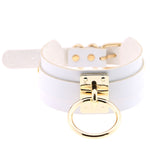 Europäische und amerikanische Harajuku-Halskette aus PU-Leder mit Goldring, breites, knöpfbares Halsband in O-Form mit Goldring, Goldring