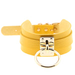 Europäische und amerikanische Harajuku-Halskette aus PU-Leder mit Goldring, breites, knöpfbares Halsband in O-Form mit Goldring, Goldring