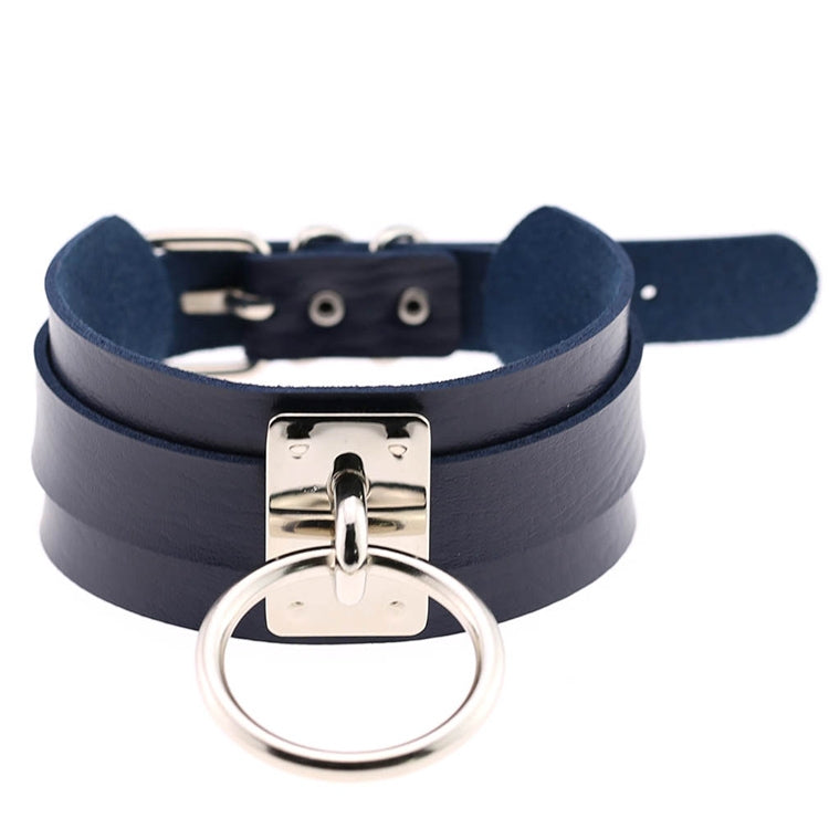 Europäische und amerikanische Harajuku-Halskette aus PU-Leder mit silbernem Einzelring, breites, knöpfbares Halsband in O-Form für den Nachtclub, silberner Ring