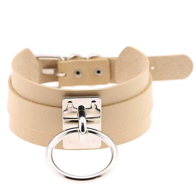 Europäische und amerikanische Harajuku-Halskette aus PU-Leder mit silbernem Einzelring, breites, knöpfbares Halsband in O-Form für den Nachtclub, silberner Ring