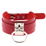 Europäische und amerikanische Harajuku-Halskette aus PU-Leder mit silbernem Einzelring, breites, knöpfbares Halsband in O-Form für den Nachtclub, silberner Ring