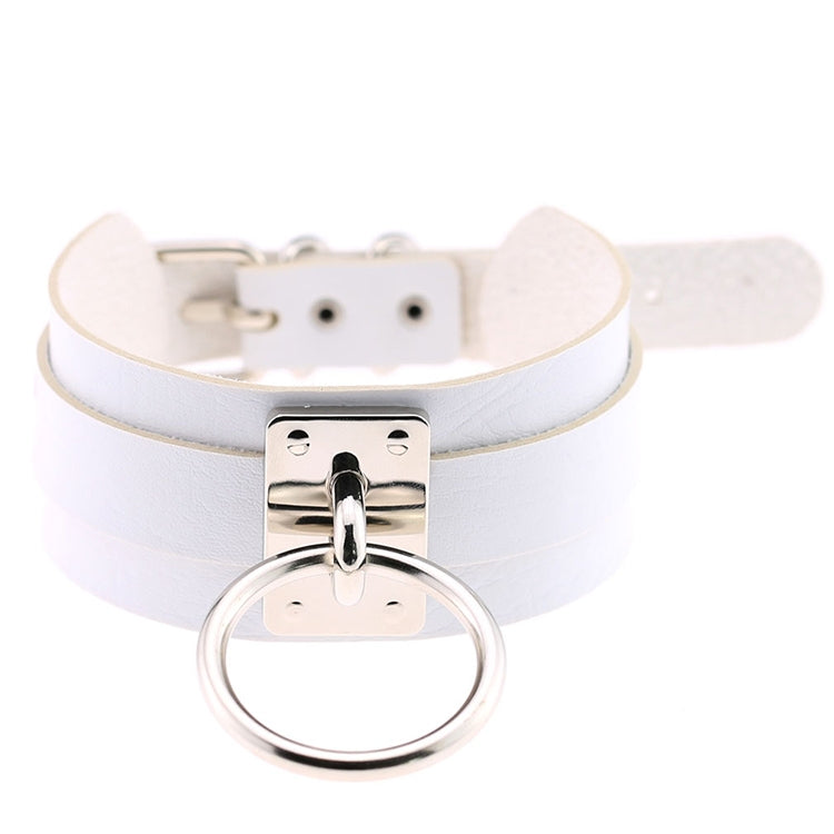 Europäische und amerikanische Harajuku-Halskette aus PU-Leder mit silbernem Einzelring, breites, knöpfbares Halsband in O-Form für den Nachtclub, silberner Ring