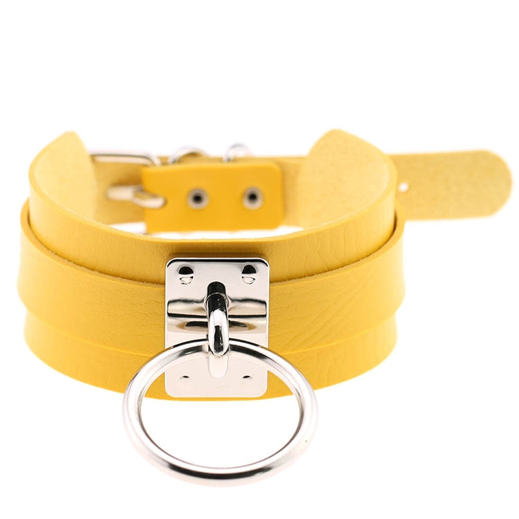 Europäische und amerikanische Harajuku-Halskette aus PU-Leder mit silbernem Einzelring, breites, knöpfbares Halsband in O-Form für den Nachtclub, silberner Ring