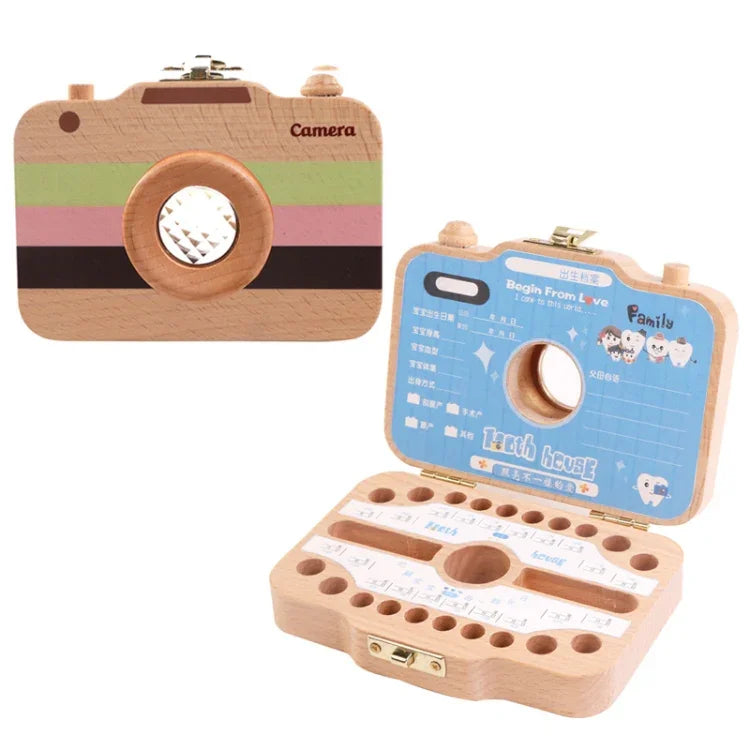 Kreative Holzkamera für Kinder, Milchzahn-Aufbewahrungsbox, Babyzahn-Zahnhaus-Aufbewahrungsbox, HC2455A, HC2455B, HC2455C, HC2455D