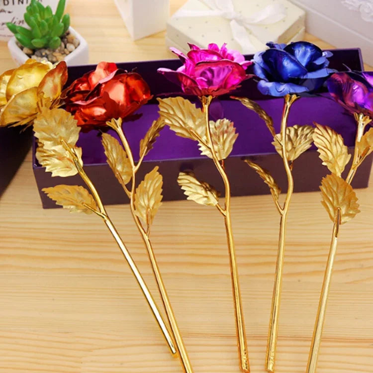 24K Goldfolie veredelte Dekoration Rose Kunstblume, zufällige Farbauswahl, 24K Goldfolie veredelt