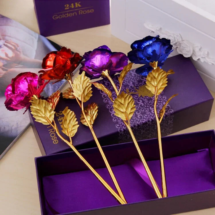 24K Goldfolie veredelte Dekoration Rose Kunstblume, zufällige Farbauswahl, 24K Goldfolie veredelt