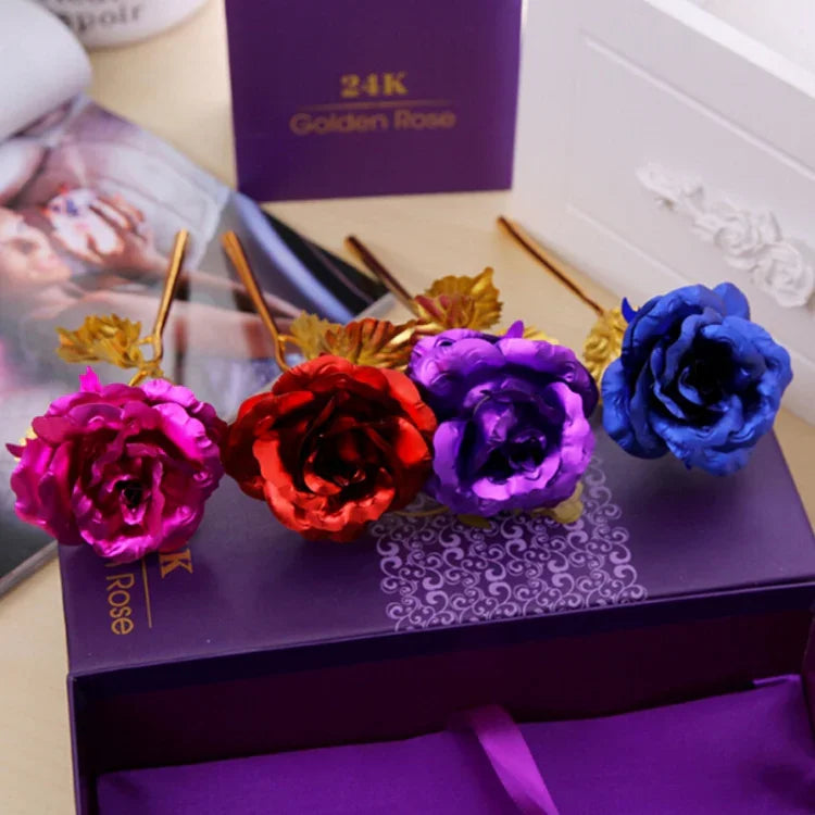 24K Goldfolie veredelte Dekoration Rose Kunstblume, zufällige Farbauswahl, 24K Goldfolie veredelt
