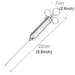 60ml Stainless Steel Syringe Dual Needles Condiment Turkey Meat Injector Cooking Tools, Stainless Steel Marinade Injector