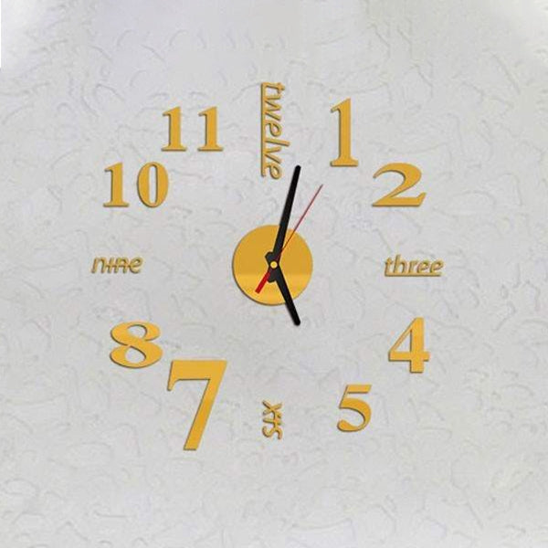 Lovelife WC37130 Acryl Englisch Digital DIY Stereo Wanduhr Wandtattoo Uhr
