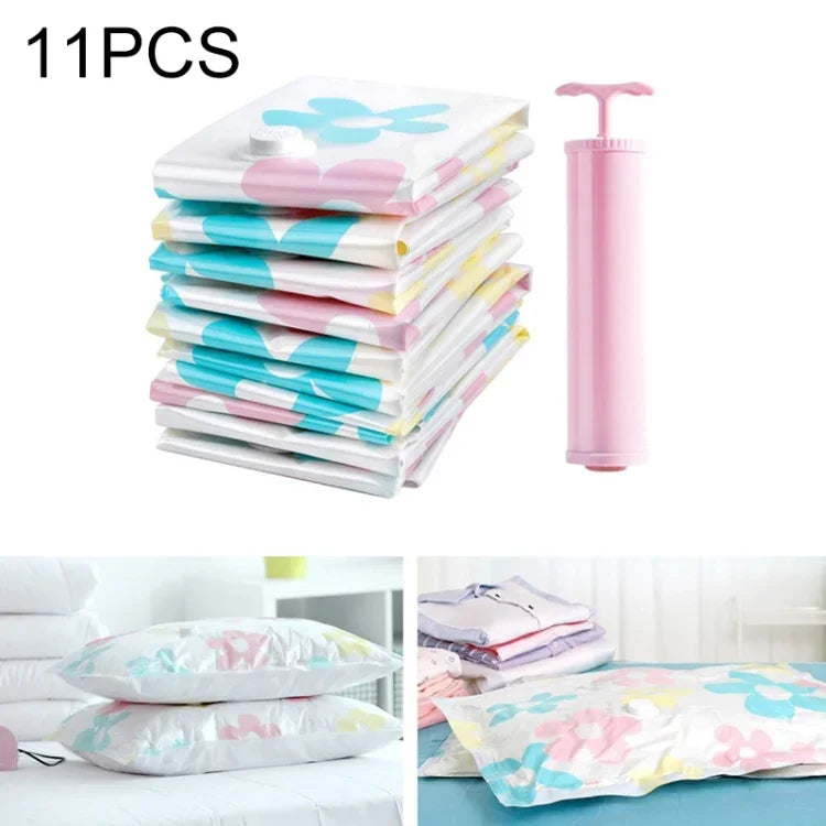 11 platzsparende Vakuum-Aufbewahrungsbeutel mit Sonnenblumenmuster, inklusive Handpumpe, geeignet für Quilts und Kleidung. Inhalt: 3 Stück 80 x 100 cm, 2 Stück 60 x 80 cm, 3 Stück 50 x 70 cm, 2 Stück 40 x 60 cm, insgesamt 11 Aufbewahrungsbeutel.