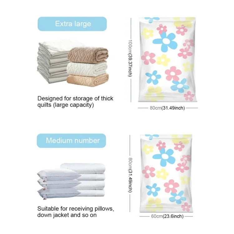 11 platzsparende Vakuum-Aufbewahrungsbeutel mit Sonnenblumenmuster, inklusive Handpumpe, geeignet für Quilts und Kleidung. Inhalt: 3 Stück 80 x 100 cm, 2 Stück 60 x 80 cm, 3 Stück 50 x 70 cm, 2 Stück 40 x 60 cm, insgesamt 11 Aufbewahrungsbeutel.