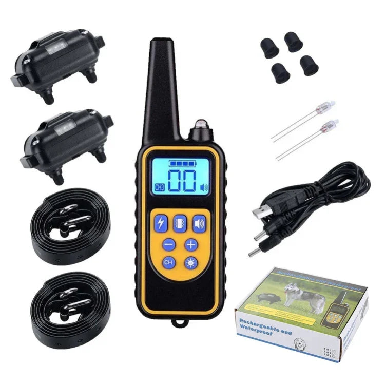 880-2 Wiederaufladbares Hundetrainingshalsband mit Fernbedienung (Reichweite 800 Yards), Antibellgerät, 880-2 Schwarz, 880-2 Schwarz+Orange