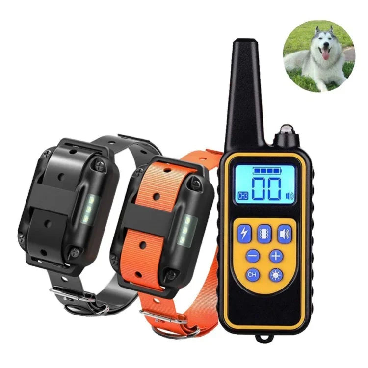 880-2 Wiederaufladbares Hundetrainingshalsband mit Fernbedienung (Reichweite 800 Yards), Antibellgerät, 880-2 Schwarz, 880-2 Schwarz+Orange